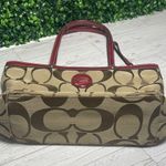 Coach Red and Tan Signature Tote Bag Photo 8