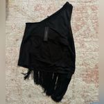 BCBGMAXAZRIA  Black One-Shoulder Fringe Top Photo 1
