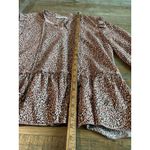 Joy Joy Boho  Womens Leopard Print Peplum Blouse Long V Neck Medium Feminine M Photo 5