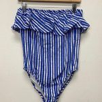 J.Crew Strapless Ruffle Swimsuit Sz 8 High Waist Striped One Piece Blue White Photo 0