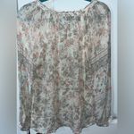 Lucky Brand Vintage Romantic Floral Beige Boho Print Tassel Tie VCut Blouse Sz L Photo 1