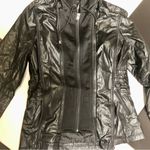 NWT Cinnie Black Faux Leather Hoodie Bomber Jacket Sweatshirt Layered Look sz L Size L Photo 6