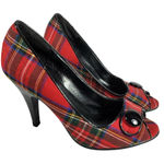 Charlotte Russe Plaid Peep Toe Heels Red Holiday Tartan Pumps Shoes 7 Photo 0