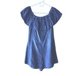 Altar'd State ALTAR’D STATES CHAMBRAY OFF SHOULDER DENIM BLUE SLEEVELESS RUFFLE NECK ROMPER Photo 4