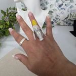 Large Statement Pelican Stretch Ring Rhinestone Covered Yellow Photo 5