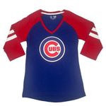 Campus Lifestyle MLB Chicago Cubs Women's Distressed Logo 3/4 Sleeve Raglan T-Shirt in Blue, S Photo 0