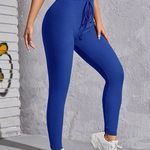 SheIn Royal Blue Knot Waist Ribbed Rib Knit Solid Leggings Size Large Photo 4