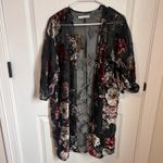 Three Eighty Two Black Floral Velvet Burnout Kimono Duster Cardigan Jacket M Photo 2