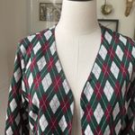 Vintage 70s Polyester Knit Argyle Cardigan Blazer Green Burgundy M Red Size M Photo 2