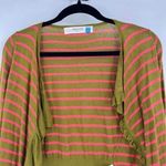 Anthropologie  Sparrow Traveling Stripes Linen Cardigan XS Ruffles Green Pink‎ Photo 3
