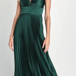 Lulus Lulu’s Fabulous Perfection Emerald Green Satin Pleated Midi Dress Size: XS Photo 0