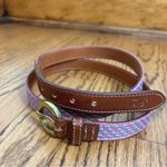 Vineyard Vines Pink Mini Blue Whale Brown Leather Brass Buckle Belt Size L Photo 1