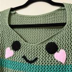 Kawaii Striped Cartoon Embroidery Flounce Sleeve Crop Sweater 0XL crochet open Black Size 0X Photo 7