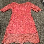 Elegant Coral Lace Midi Dress Pink Size 12 Photo 0