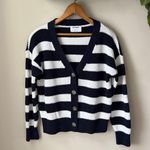 Old Navy  Blue + White Striped Lightweight Shaker Stitch Cardigan Photo 1