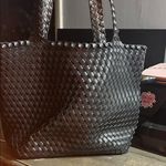 Leather Supple Soft Woven Tote wide straps Black Photo 0