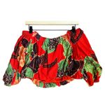 Free People  Red Floral Hibiscus Off Shoulder Crop‎ Top Linen Size Small Photo 1