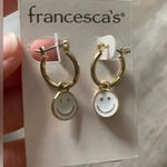 Francesca's Francesca’s Smiley Hoop Earrings White And Gold NWT Photo 2