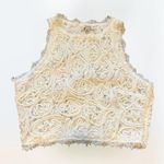 A.Peach  white lacy flower embroidery knitted sleeveless crop top size M Photo 0