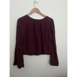 Free People Cropped Top V Neck Burgundy Bell Sleeve Flowy Romantic Valentine L Photo 2