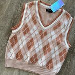 Urban Outfitters Y2k 2000s preppy Argyle academia sweater vest brown tan neutral medium new nwt Photo 1