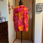 Tess silk orange and pink floral sleeveless blouse ruffles mother of pearl XL Size undefined Photo 2