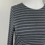 Ann Taylor ‎ Sheath Dress S Gray White Stripe Ruched Waist Long Sleeve Over Knee Photo 1