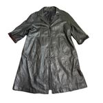 VTG Leather Trench Coat Long Jacket Women Leathercraft Process Belted‎ Retro Black Size undefined Photo 9