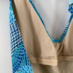 ECHO Swimsuit Size 10 One Piece Havana Geo Blue Low Back Halter Tie Swim Beach Photo 8