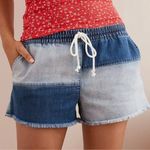 Aerie Womens M Denim Jean Patchwork Pull On Drawstring Cutoff Shorts Photo 0