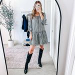 Max Studio B&W Gingham Check Peasant Babydoll Mini Dress Photo 0