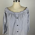 Reformation Banker Dress in Blue Pinstripe Photo 3