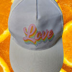 Womens White Baseball Cap Love Rainbow Embroidered Adjustable Strap One Size Photo 0