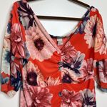 Lilian Floral Ruched Dress Woman’s Size 1X Deep V Neck Bold Orange Photo 3