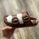 Antenora brown Leather Sandals size 39 or 9 slides handmade Italy buckles NEW Photo 3