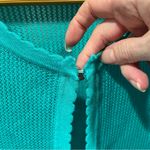 Talbots Cute minty green aqua scalloped hem pointelle knit sweater single hook sheer Photo 6