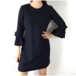 Club Monaco Crepe Shift Dress 3/4 Bell Ruffle Sleeves 2 Cocktail Event Navy Blue Photo 3