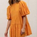 Moon River Bubble Sleeve Tiered Mini Dress in Orange Photo 0