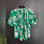 Sienna Sky  3/4 Sleeve Green & Cream Floral Mock Neck Blouse Shirt Sz S EUC Photo 1