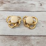 Vintage Clip On Earrings Fancy Cream & Gold Tone Photo 2