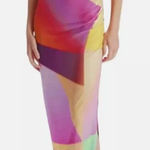 SMYTHE Abstract Neon Print One Shoulder Ruched Jersey Midi Dress 8 Pink Photo 0