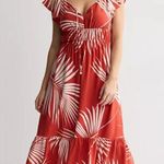 Nine West Women's Flutter Sleeve XL orange leaf tropical lined maxi dress tie Photo 0