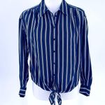 Joie NEW  ADIBA Navy and White Stripe Silk Tie Front Shirt Size Small Photo 2