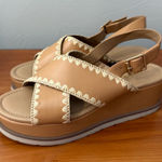 Soda  Platform Slingback Sandal‎ Tan White Embroidered Boho Crisscross Strappy 9 Photo 0