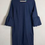 J. McLaughlin Elle Sheath Dress Women's 4 Navy Scalloped Hem Bell Sleeves Career Photo 5