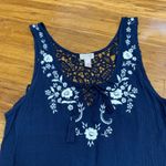 Cape Juby  Womens Size XS Romper‎ Blue White Floral Embroidered Sleeveless Ruffle Photo 1