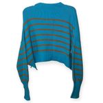 Free People  Blue Striped Oversized Knit Sweater Pullover Long Sleeve Sz Small Photo 6