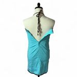 Xhilaration Y2K Aqua Blue‎ Halter Dress Brown Trim Floral Design Summer Mini Dress Photo 1