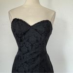 Vintage 90s Solid Black Satin Floral Strapless Sequin Union Made Dress Size 8 Photo 2