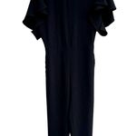 IRO Ruffled Crepe Singles Open V-Back Cropped Jumpsuit Black Women's FR/ 34 US 2 Photo 2
